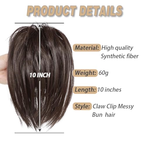 Claw Clip Messy Bun Hair Piece, Short Ponytail, Brown Tousled Updo, Straight Synthetic Chignon Hair Bun Extensions For Women - Image 2