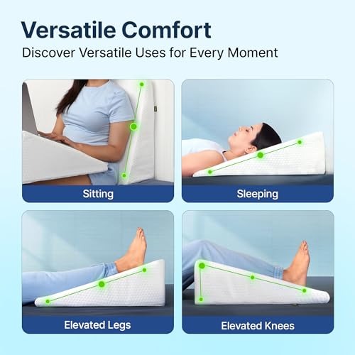Image of Frido Complete Back Support Wedge Cushion Made with Memory Foam | Improves Comfort and Posture While Sitting /Working On Bed | Premium Removable Covers | Pack of 2- White