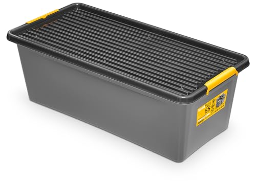 KONZEPT Aufbewahrungsbox mit Deckel 55 L – inkl. beschriftbaren Etiketten, aus hochwertigem Kunststoff, stapelbar und stabilen Verschlussclips, ideal...