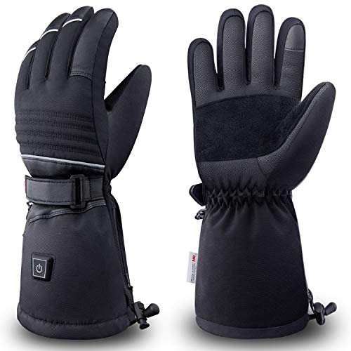 Nueve&Five Rechargeable Heated Gloves for Men and Women, Battery Electric Ski Gloves with 3 Heating Levels Touchscreen Waterproof Windproof Winter Hand Warmer Gloves