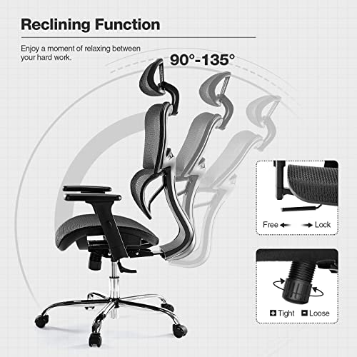 Ergonomic High Back Office Chair - High Office Chair With Headrest, Lumbar Support, Movable Armrests, Swivel Mesh Office Chair With 300 Lbs Weight Capacity Adjustable Height For Home Office, Executive #TOP6