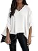 Vrtige Women's Casual V Neck Batwing Long Sleeve Blouse Shirt Tunic Top White Small