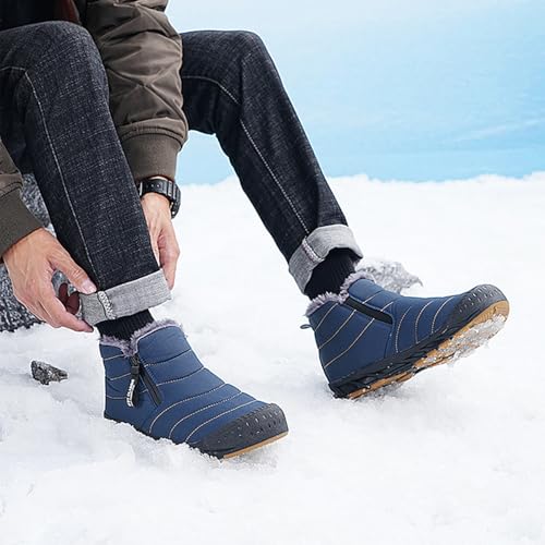 Snow Boots Mens Waterproof Winter Boots, Winter Shoes Men, Fur Lined Warm Slip Ankle Boots Zipper Closure Slip on Outdoor Boot Comfortable Walking Shoes3