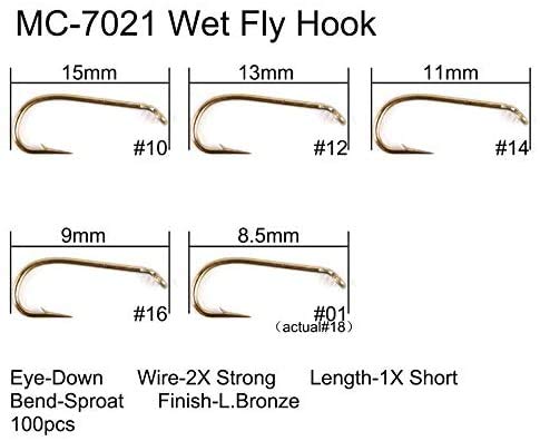 MAXIMUMCATCH Maxcatch 100pcs Fishing Hooks High Carbon Steel Fly Tying Fishing Hooks Dry&Wet&Nymph&Shrimp Caddis Pupa Streamer Hooks with Plastic Box (MC-7021 Wet Fly Hook(Barbed) - Image 2