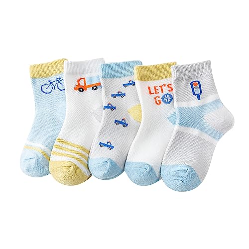 RNTOP 5 Pairs Baby Toddler Kids Crew Socks Girl Boy Cartoon Socks Infant Breathable Floor Socks Seamless (D, 5-8 Years)
