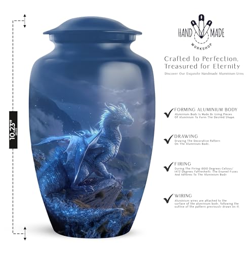 Image of Personalized Dragon - Unique Funeral Urn for Ashes for Men - Large Cremation Urns for Human Ashes Adult Female - Decorative Urns - 10 Inch - Large with Velvet Bag - Burial Urn for Mom & Dad