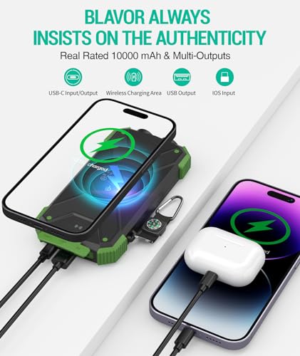 BLAVOR-Solar-Charger-Power-Bank-Real-Rated-10000mAh-Portable-Wireless-Charger-with-USB-C-InputOutput-for-Cell-Phones-External-Battery-Pack-with-Dual-Flashlight-for-Camping