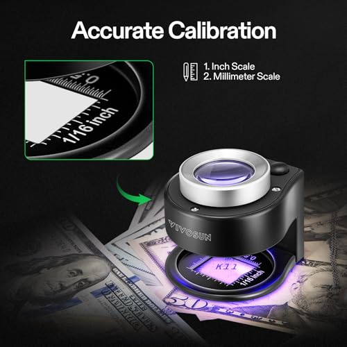 Vivosun LOUPE-004 30X Rechargeable Loupe Magnifier With White Led Light And Uv Light, Portable Magnifying Glass With Optical Glass Lens & Scale For Jewelry, Textile, Gems, Stamps, Coins And Plants thumb #4