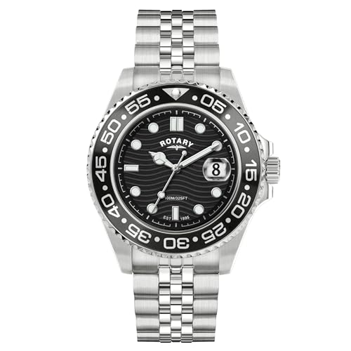 Rotary Mens Apex 100 Black Dial Stainless Steel Bracelet Watch