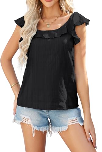 GRACE KARIN Blusa elegante para mujer, cuello redondo, sin mangas, camiseta de tirantes casual, Negro , L