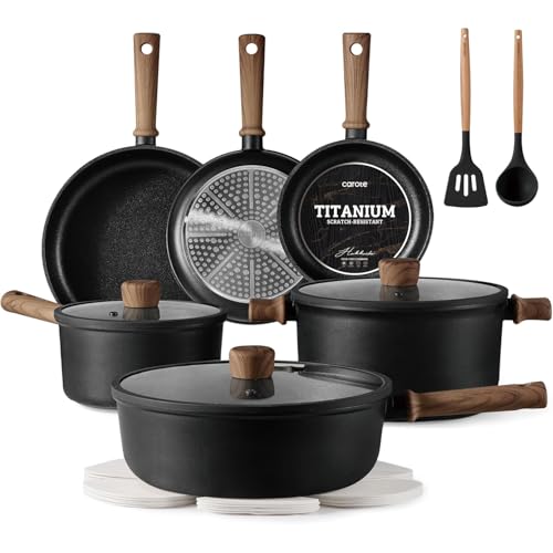 CAROTE Nonstick Pots and Pans, Induction Titanium Cookware Set...