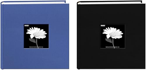 Cubierta de marco de tela para álbumes de fotos, 200 bolsillos para fotos de 4 x 6, azul cielo y negro profundo