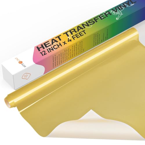 Image of HTVRONT Heat Transfer Vinyl Roll -12 inch x 4FT Gold HTV Vinyl for T-Shirts, Gold Iron on Vinyl for All Cutting Machines - Easy to Cut & Weed for HTV Heat Transfer Vinyl Design