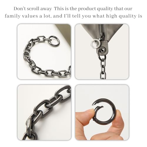 Neylissia 3Pcs Grey Purse Extender Chain Compatible with Longchamp/Lv/C.oach and More Bag,Bag Charms for Long Champ,Metal Bag Strap Extender with Round Ring Charms, Replacement Chains for Luxury Bag