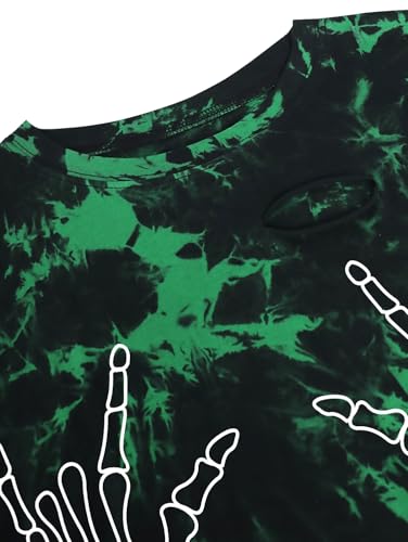Image of Avanova Women Skull Finger Graphic Distressed Tee Shirt Ripped Short Sleeve Crop Tops