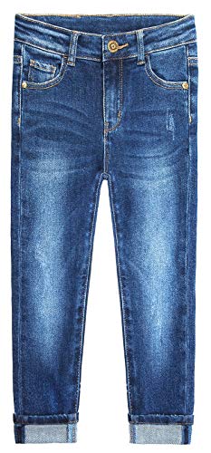 Kidscool Space Kids pernas viradas para cima faixa elástica interna macia lavada jeans slim, Azul, 3