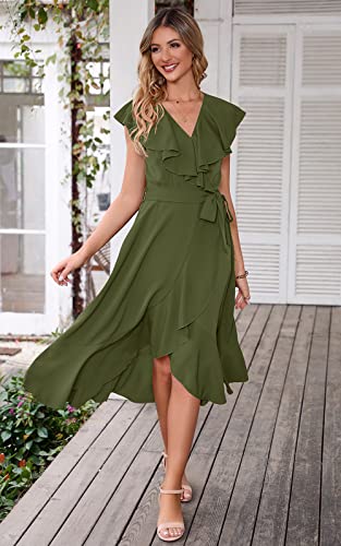 Image of PRETTYGARDEN Women's 2023 Summer Wrap Maxi Dress Casual Boho Deep V Neck Short Sleeve Ruffle Hem Split Beach Long Dresses