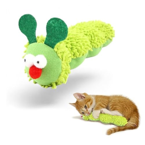 deegbbyi Giocattolo con Erba Gatta, Peluche a Forma di Bruco, Giocattolo Interattivo per Gatti, Contiene Erba Gatta e Carta Sonaglio, Per Gatti Che Possono Graffiare, Giocare e Masticare (Verde)