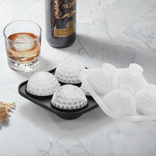 ACOOKEE Novelty Golf Gifts Ball Ice Maker Mold, 2.2" Large Sphere Round Ice Cube Mold for Cocktails, Whiskey, Bourbon Chilling, 4 Hole Fun Shapes Big Silicone Circle Ice Cube Trays