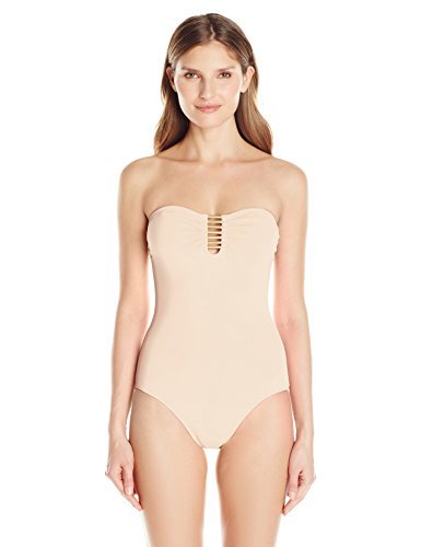 Vince Camuto Women's Jewelry Detail Bandeau One Piece Swimsuit, Milos Blush Balm, 14