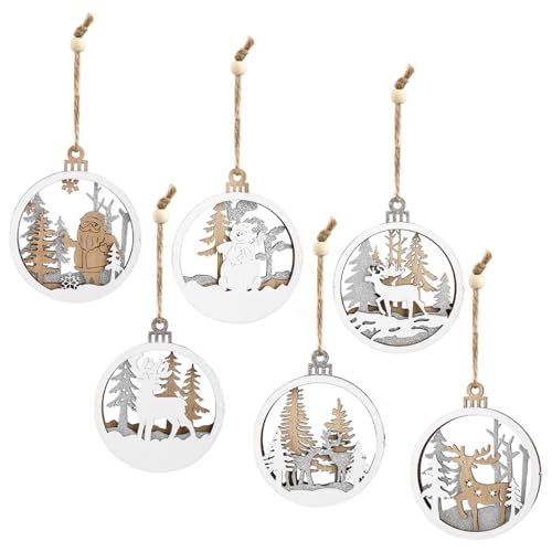 6 Stück Holz Weihnachtsbaumanhänger Elch Holzanhänger Deko...