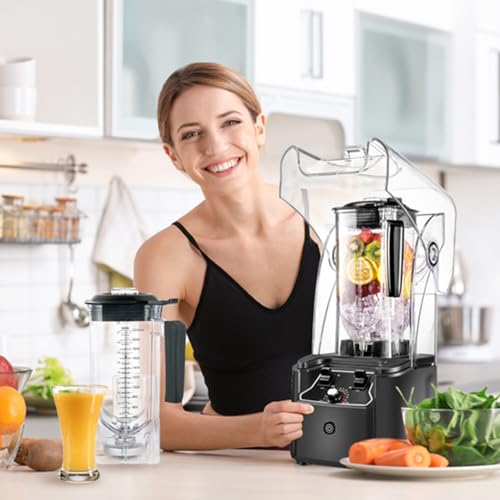 Image of Commercial Blender for Smoothies, 2.5HP Motor, Stainless Steel Blade, 80oz Pitcher for Shakes, Smoothies, Ice Crushing, Frozen Drinks, 15 Speeds, Self-Cleaning, Grey