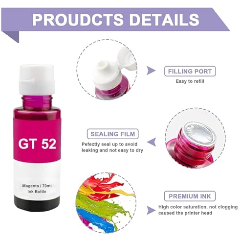 Image of QUINK Refill Ink for HP Ink Tank Printers, Compatible with GT51XL /53XL, GT52, 115, 310, 315, 319, 410, 415, 416, 419, 455, 500, 515, 530, 589, 615,GT5810, GT5811, GT5820 (GT51XL + GT52CMY)
