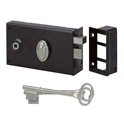 METALUX série 596 - Serrure en applique noire horizontale Pêne dormant et 1/2 tour avec clé L et gâche 140x82mm