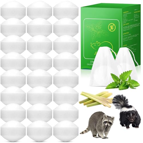 24 Pack Natural Raccoon Repellent - Peppermint Skunk Repellent for Outdoor Yard Attic Garden House | Long-Lasting Protection | Safe for Dogs and Children