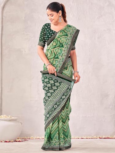 Image of SIRIL Women's Georgette Printed Saree with Unstitched Blouse Piece
