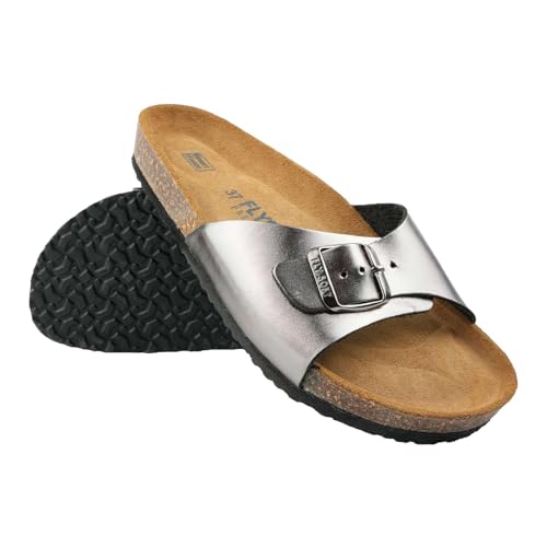 Women's 100% Genuine Leather Sandals - Comfortable Smart Foam Footbed, Slip-On Slides for Summer Wear, Adjustable Fit and Durable Non-Slip Sole
