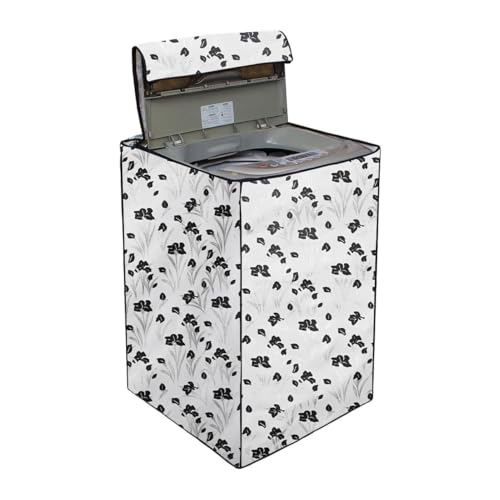 Image of Wings Star Polyester Top Loading Fully Automatc Washing Machine Cover For 6 Kg, 6.5 Kg,7Kg, 7.5 Kg(Black & White Flowers)
