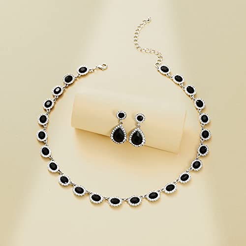 WOWORAMA-Crystal-Bridal-Jewelry-Set-Statement-Choker-Necklace-Teardrop-Dangle-Earrings-Set-Rhinestone-Wedding-Jewelry-Set-for-Women-Bride-Bridesmaid-Jewelry-Party-Prom-Jewelry-Set