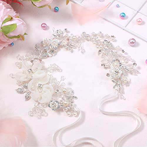 2 Pcs Flower Wedding Girl Headpiece Pearl Silver Princess Wedding Headband Tulle Flower Crystal Headband Cute Communion Headband Wedding Hair Band For Baby Kids Birthday Photography Hair Accessories #TOP5