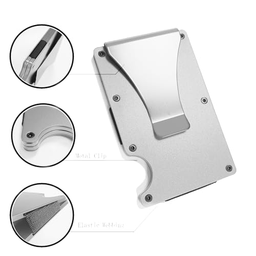 Generic Minimalist Wallet for Men, Slim Aluminum Metal Pocket Wallet with Money Clip, Blocks RFID Scanners ID Card Holder(Silver)2