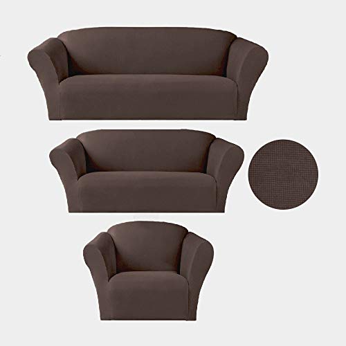 3-Piece Couch Cover Set, Sofa, Loveseat, and Arm Chair Slipcovers, Form fit Stretch, Wrinkle Free, Furniture Protector, Sofa Covers for Living Room, Polyester Spandex (Taupe)