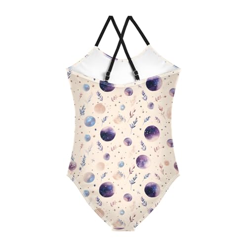 Watercolor Planet Pattern Girls One Piece Swimsuits Summer Quick Dry Beach Bathing Suit2