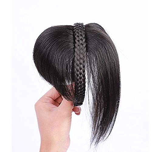 Eree Hair 25,4 cm Echthaar-Haarverlängerung, geflochten, mit Pony, gedrehtes Zopf, Stirnband, Zöpfe, Echthaar, Haarteil für Frauen, Schwarz Cover