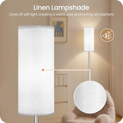 Image of Dimmable Floor Lamps for Living Room with Remote and Foot Switch, 64.4 inch Modern Standing Tall Lamp, Corner Lamp for Office, Bulb Included, 3000K-6500K, Silver and Off-White SW06LD05W1