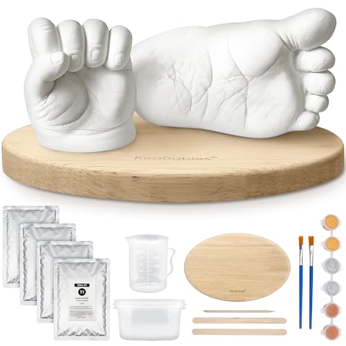 KeaBabies Baby Casting Kit Hands and Feet Mold - 3D Newborn Hand Casting Kit & Stylish Wood Base, Easy DIY Infant Foot Molds 0-9 Months, First...