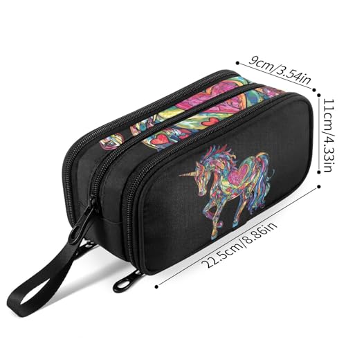 Image of Fustylead Colorful Unicorn for Valentines Day Pen Pencil Case Makeup Pouch Big Capacity Multi-Purpose Travel Bag Office Organizer with Zipper