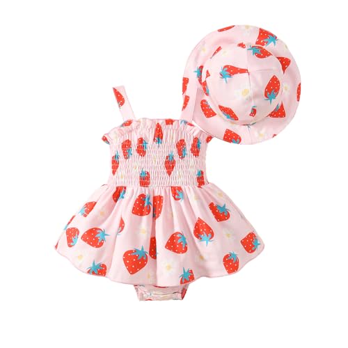 Image of Jeinxcn Toddler Baby Girl Summer Clothes Halter Floral Romper Dress Backless Outfits with Hat