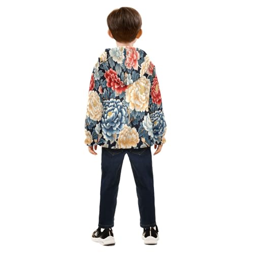 Retro Beautiful Flowers Toddler Fleece Jacket Girl Boys Hooded Fleece Jacket Coat Warm Outwear Zip-up 3-10T4