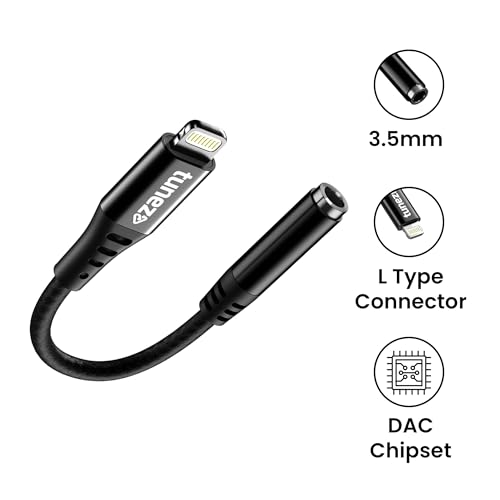 Image of tunez CB-90 Type L to Aux Connector With DAC - Braid + Shell Material, 14cm Length, High-Quality PVC, Best-in-Class Connectors, Type L to Aux (Female) with DAC Chipset (Black)