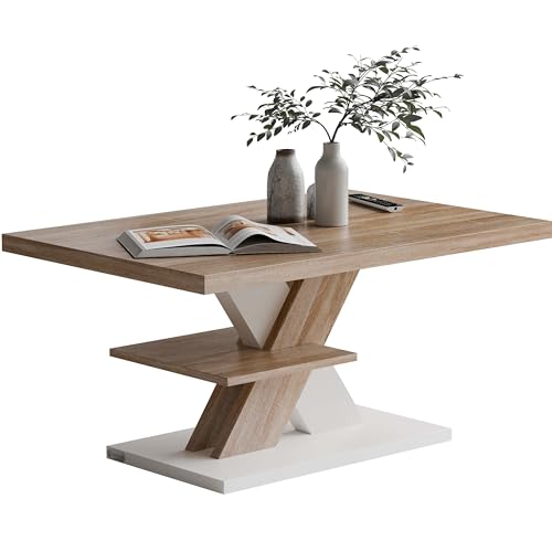 Casaria® Tavolino Detroit 90x60x45cm da Divano 2 Ripiani in Legno Carico Max 50kg Antigraffio Tavolo da Caffé Soggiorno Design Moderno