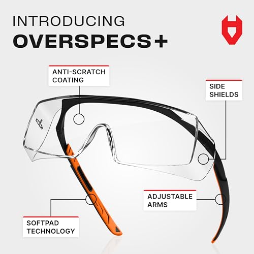 NoCry Safety Glasses That Fit Over Your Prescription Eyewear. Clear Anti-Scratch Wraparound Lenses, UV400 Protection, ANSI Z87 & OSHA Certified. Use in the Lab, Travelling, Black & Orange Frames - Image 3