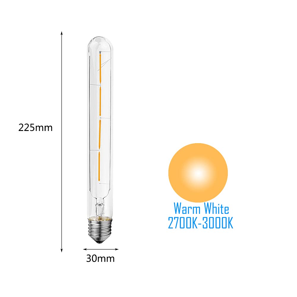 WANGFEI T30 LED Glühlampe E27 4W 225mm Klarglas Nicht Dimmbare Röhrenförmige Edison-Glühbirne,2700K Warmweiß 400LM Antike Nostalgische Klassische Beleuchtungslampe 12 Stücke