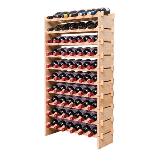 60 Bottles Bamboo Stackable Modular Bamboo Wine Rack, 10-Tier Wooden Wine Storage Rack Freestanding Wine Holder Display Shelves，Wine Rack freestanding Floor