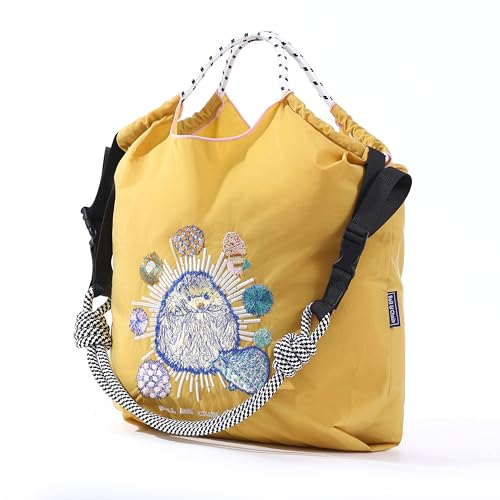 Image of Ball&Chain Stylish Embroidered Nylon Tote Bag for Women - Perfect for Shopping,Travel, Beach, and Ideal Birthday Gift! (Yellow, Medium)