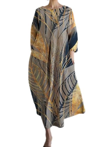 Akivide Women's Flowy Oversized Baggy Boho Floral Printed Long Sleeve Cotton Maxi Dress Loose Dress